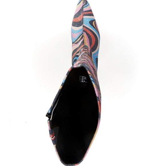 Gianni Bini Cat-Walk Glitter Snip Toe Colorful Swirl Pattern Knee-High Boots NWT - Picture 7 of 16